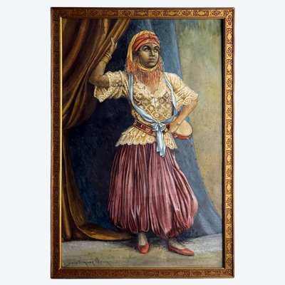 WATERCOLOR/GOUACHE ON PAPER AND UNDER GLASS BY SAINT MARC LEVIER "THE DANCER"