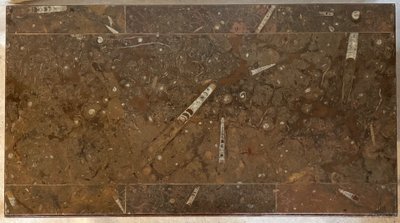 Tavolino da caffè con piano in marmo fossilizzato