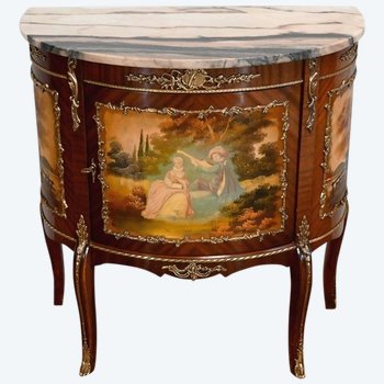 Buffet-Commode Demi-Lune en Acajou, Transition Louis XV / Louis XVI – 1ère Partie du XXe