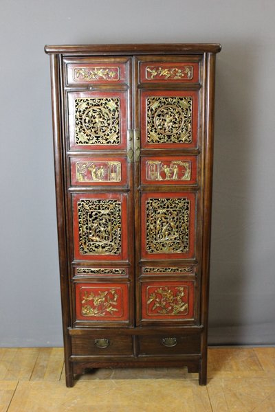 Small Chinese Cabinet in Red and Gold Lacquer