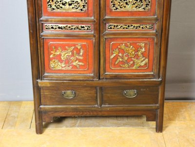 Small Chinese Cabinet in Red and Gold Lacquer