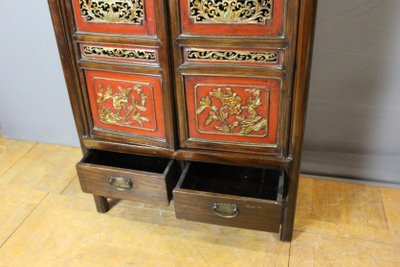 Small Chinese Cabinet in Red and Gold Lacquer
