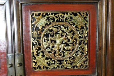 Small Chinese Cabinet in Red and Gold Lacquer