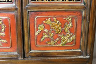 Small Chinese Cabinet in Red and Gold Lacquer