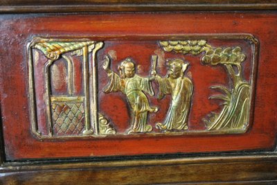 Small Chinese Cabinet in Red and Gold Lacquer