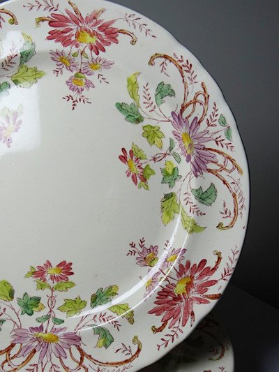 4 piatti da dessert antichi Longchamp Daisy in gres policromo