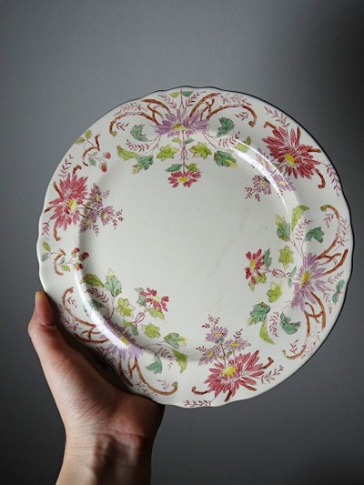 4 piatti da dessert antichi Longchamp Daisy in gres policromo