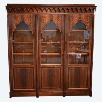 Bookcase 3 Doors in Rio Rosewood, Charles X Period - Early 19th Century