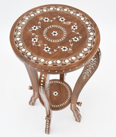 Pedestal table with bone or ivory inlays
