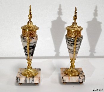 Pair of Marble and Bronze Cassolettes – 1920