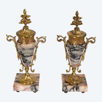 Pair of Marble and Bronze Cassolettes – 1920