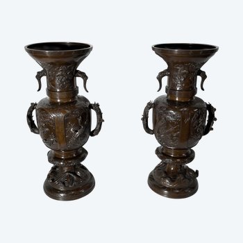 Importante Paire de Vases en Bronze, Japon – 1900