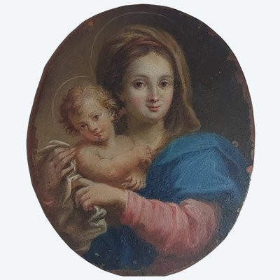 Italian School - Virgin and Child - Miniature - 18th century
