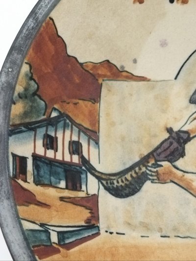CIBOURE PAYS BASQUE Coupe sur Piédouche en Grès Joueurs de Chistera  COLLECTION