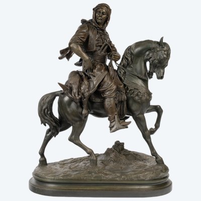 Émile Guillemin et Alfred Barye – Cavalier arabe revenant de la chasse 