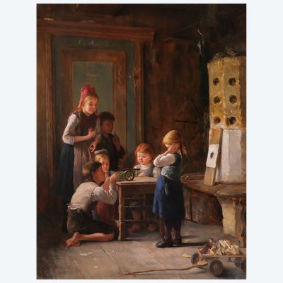 August Heyn (1837-1920), Bambini intorno a un cannone, dipinto dei Giochi di Monaco del 1888.
