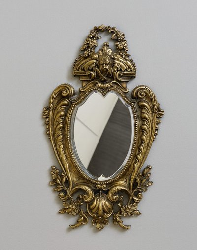 SPECCHIO PUTTO STILE LUIGI XV ROCOCILLE IN BRONZO DORATO
