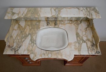 Bedeutender Waschtisch / Waschbecken in Kirsche, „L’Hygiène Moderne Paris“ – Anfang des 20. Jahrhunderts