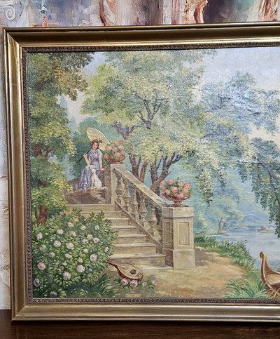 OIL-ON-CANVAS PAINTING DEPICTING A ROMANTIC SCENE