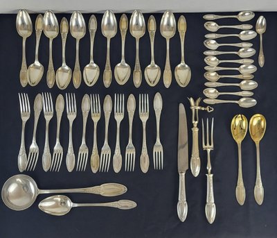 61-piece silver-plated cutlery set from Maison Ercuis, Empire model