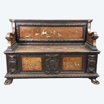 Florentine Chest Bench With Inlays Late Nineteenth Time