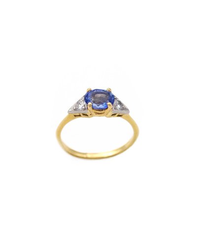 Trilogie-Ring mit unbehandeltem Ceylon-Saphir aus 18-Karat-Gold, 0,75 ct