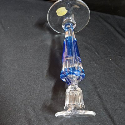 Val Saint Lambert - Clear crystal candleholder with blue lining.  20th century.