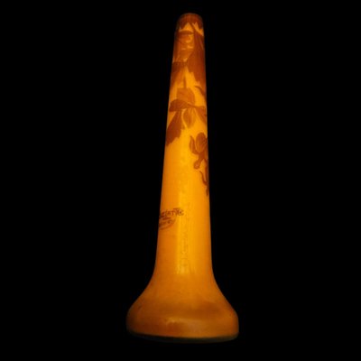 André Delatte Nancy - vaso in vetro color arancio, trattato con acido, periodo Art Nouveau