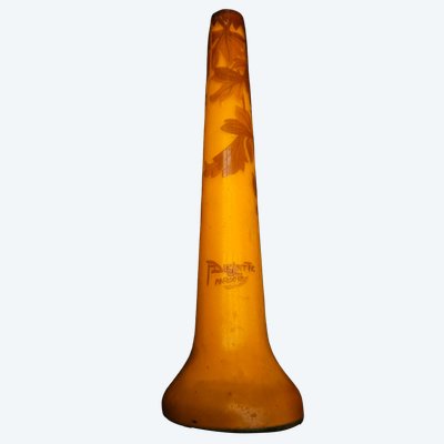 André Delatte Nancy - vaso in vetro color arancio, trattato con acido, periodo Art Nouveau