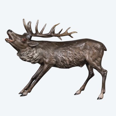 SKULPTUR – „DER BRÜLLENDE HIRSCH“ – WIENER BRONZE