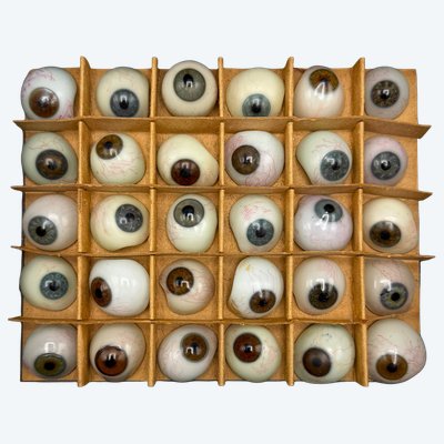 Set of 30 EYE PROSTHESES, also known as GLASS EYES—European craftsmanship—circa 1900