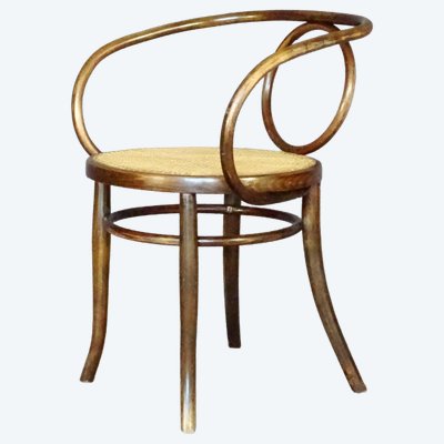 Le Corbusier armchair by Fischel 1890, cane-seated, Thonet No.