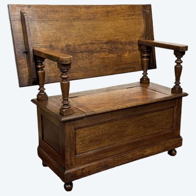 1930s English oak storage bench that can double as a console table