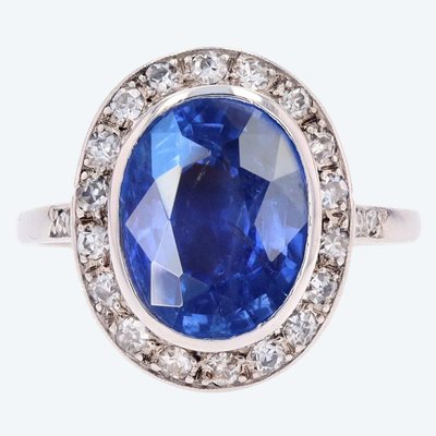 Oval Sapphire And Diamond Ring In Platinum