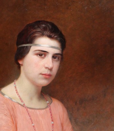 Auguste RAYNAUD 1854–1937 Porträt einer jungen Frau mit Schmuck, Gemälde, 1920 Jugendstil