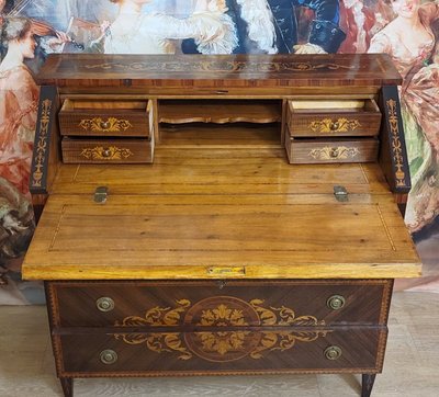 KOMMODE IM LOUIS-XV-STIL MIT KLAPPDECKEL, AUS EDELHOLZ