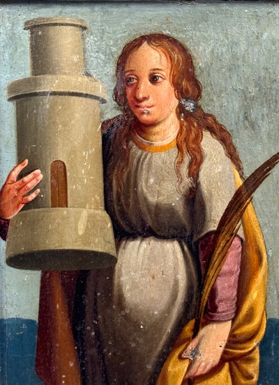 Saint Barbara on panel, 17th-18th century