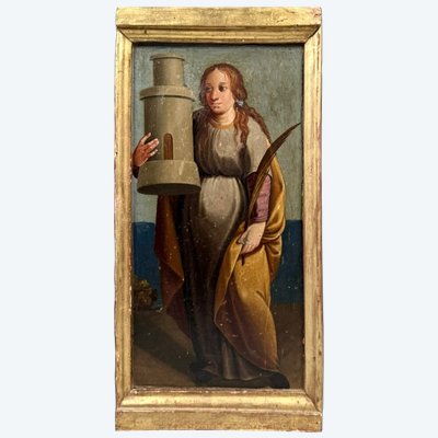 Saint Barbara on panel, 17th-18th century