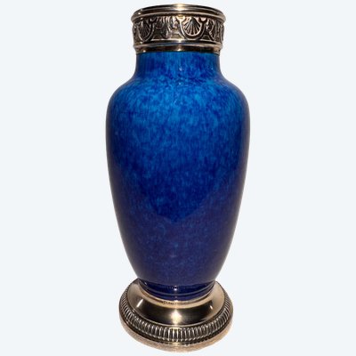 Vaso in porcellana blu Minerva con montatura in argento - Paul Milet a Sèvres
