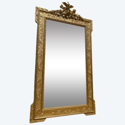 Großer Stuck- und vergoldeter Holzspiegel aus dem 19. Jahrhundert – Stil Louis XVI – 80 cm x 145 cm