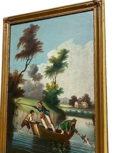 Großer, vergoldeter Kaminsims-Spiegel aus Holz – 19. Jahrhundert – 70 cm x 140 cm
