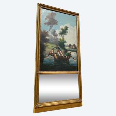 Großer, vergoldeter Kaminsims-Spiegel aus Holz – 19. Jahrhundert – 70 cm x 140 cm