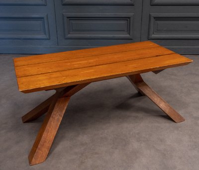 Table basse à lattes 1970 dans le goût de Pierre Chapo
