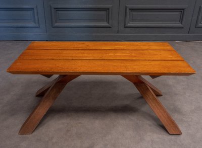 Table basse à lattes 1970 dans le goût de Pierre Chapo