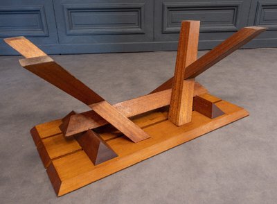 Table basse à lattes 1970 dans le goût de Pierre Chapo