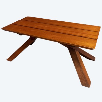 1970s slatted coffee table in the style of Pierre Chapo