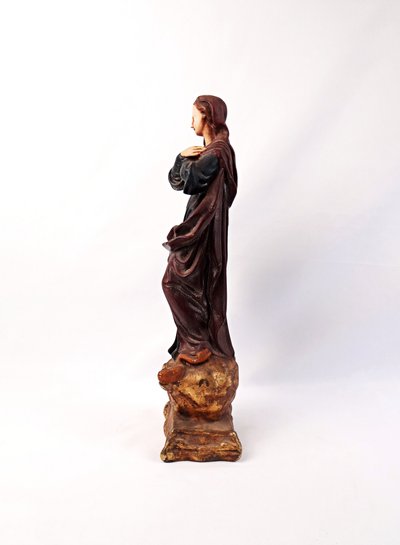 Immaculate Virgin with a serpent on a globe and cherubs, plaster, Portugal, late 19th century