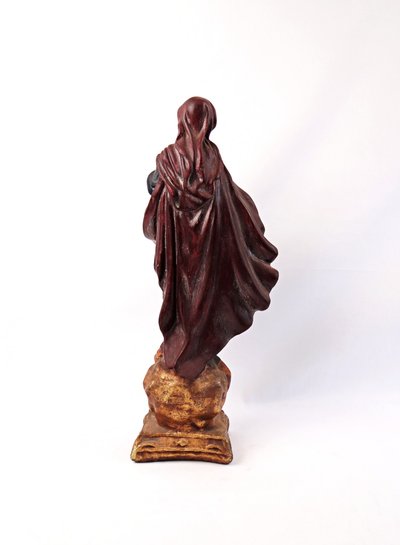 Immaculate Virgin with a serpent on a globe and cherubs, plaster, Portugal, late 19th century