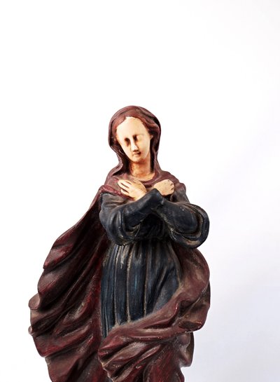 Immaculate Virgin with a serpent on a globe and cherubs, plaster, Portugal, late 19th century