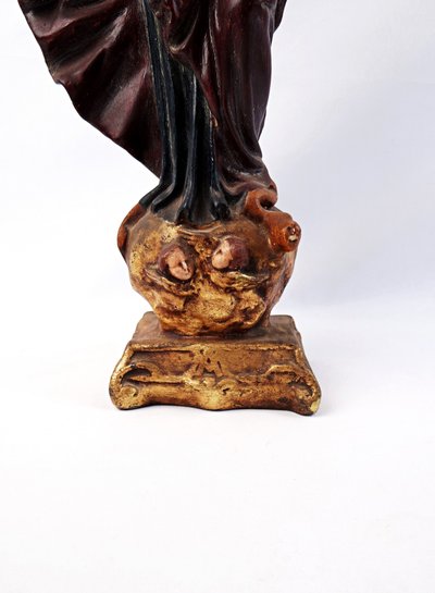 Immaculate Virgin with a serpent on a globe and cherubs, plaster, Portugal, late 19th century